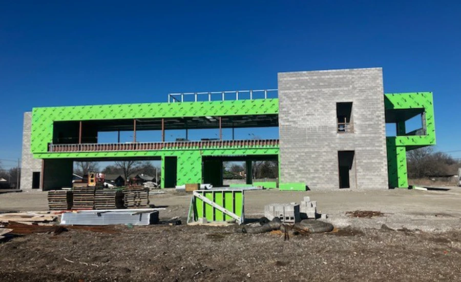 back of new building construction